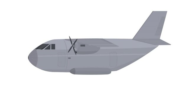Transport plane. Cargo plane animation, alpha channel enabled. Cartoon