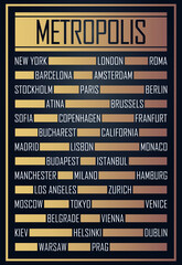 Gold effect metropolis names poster design