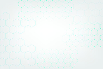 Abstract Medical Hexagon White background with line and dot connection. Innovation of science system  network design. Pattern of health technology.