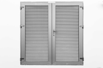 European antique white wooden shutters window isolated on a white background