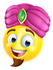 Naklejka premium Genie Emoticon Cartoon Face