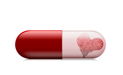 Medicine capsule on white background, heart medicine concept.