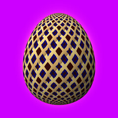 Happy Easter, Artfully designed and colorful 3D easter egg, 3D illustration on purple background