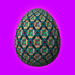 Happy Easter, Artfully designed and colorful 3D easter egg, 3D illustration on purple background