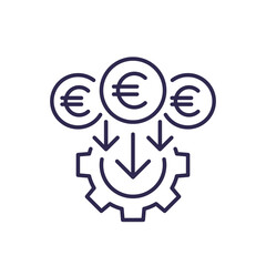 cost reduction, reducing line icon with euro - obrazy, fototapety, plakaty