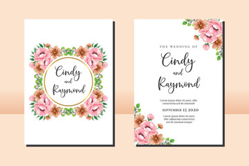 Floral Frame Wedding invitation Card set, floral watercolor hand drawn Peony Flower design Invitation Card Template