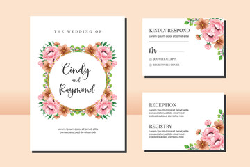 Floral Frame Wedding invitation Card set, floral watercolor hand drawn Peony Flower design Invitation Card Template