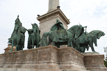Equestrian statues of Seven Hungarian Chieftains Leaders on Heroes Square in Budapest, Hungary