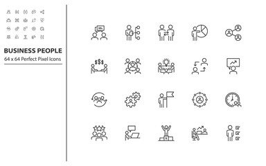 set of busines people thin line icons, meeting, teamwork