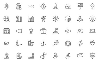 set of business startup thin line icons, marketing, management, researach, planning