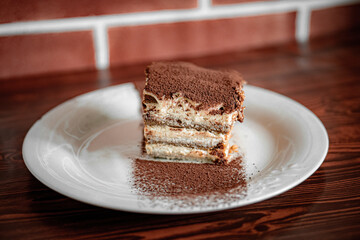 Tiramisu chocolate cake on a plate