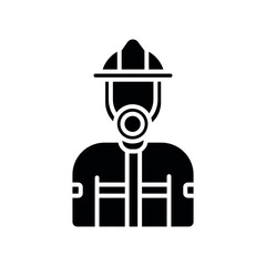Firefighter glyph icon. Rescue service. Thin line customizable illustration. Contour symbol. Vector isolated outline drawing.