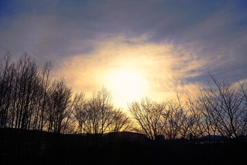 北海道、田舎の夕暮れ