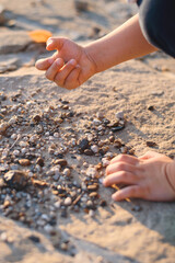 boy playing with small stones
