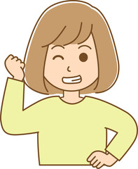 ガッツポーズをしている女性のイラスト