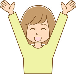 両手をあげて喜んでいる女性のイラスト