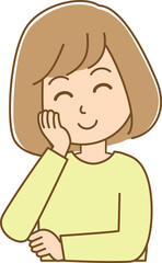 頬に手を当ててにっこりしている女性のイラスト