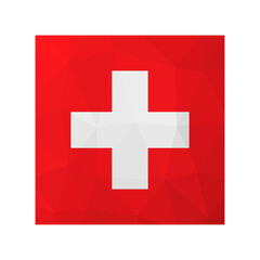 Obraz premium Vector isolated illustration. National Swiss flag with white background, red background. Official symbol of Switzerland. Creative design in low poly style with triangular shapes. Gradient effect.