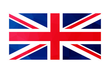 Vector isolated illustration. National British flag (Union Jack). Symbol of United Kingdom of.Great Britain and Northern Ireland. Creative design in low poly style with triangular shapes
