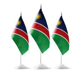 Small national flags of the Namibia on a white background