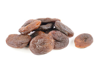 Sun dried , organic Turkish apricots , isolated on white background.