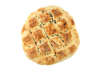 Traditional Turkish ramadan pita bread isolated on white background .