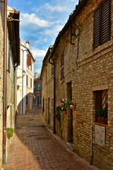 A narrow street between the old houses of Civitanova Alta, a medieval town in the Marche region of Italy.