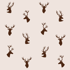 Simple seamless trendy pattern with reindeer head. Contour design vector print.