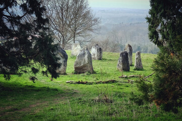The Dragonstones stone circle on the lower slopes of Hascombe Hill, Surrey, UK