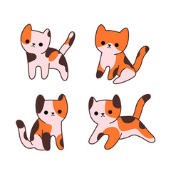 Spotted cat icon set. Cartoon kitty in various poses. Vector illustration for prints, clothing, packaging, stickers.
