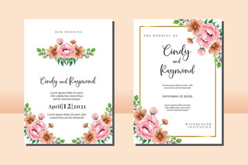 Floral Frame Wedding invitation Card set, floral watercolor hand drawn Peony Flower design Invitation Card Template