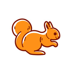 Cute squirrel - cartoon animal character. Contour vector illustration isolated on white  background.