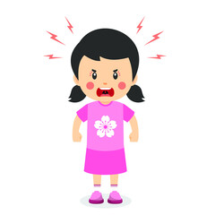 Kid Gril Stand Show Angry Pose Expression