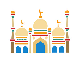 Islamic mosque. The holiday of Ramadan, the religion of Islam. Building in Islam. Stained glass. Vector flat mosaic illustration on white background.