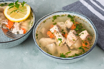 Fish in aspic with vegetables. Fish in jelly. Fish with gelatin.