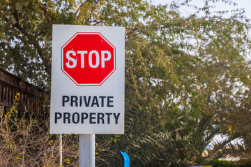 Stop sign with the inscription private property