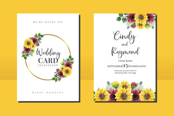 Floral Frame Wedding invitation Card set, floral watercolor hand drawn Sunflower Flower design Invitation Card Template