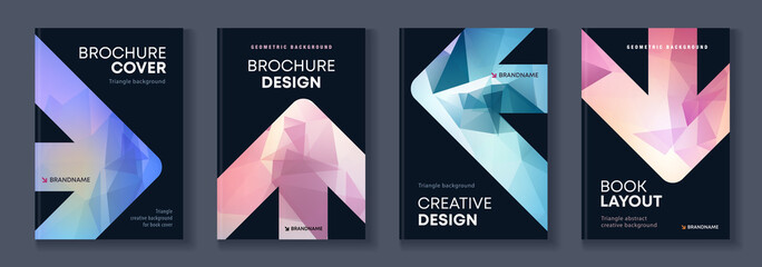 Modern triangle abstract A4 brochure colour cover with arrows template bundle set