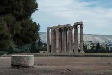 Ruins of a historical ancient Roman temple in Athens, Greece