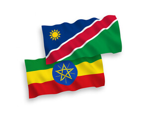 Flags of Republic of Namibia and Ethiopia on a white background