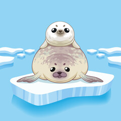 Cute seals family cartoon character design. vector Illustration.