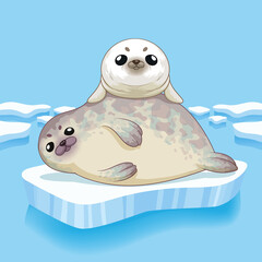 Cute seals family cartoon character design. vector Illustration.