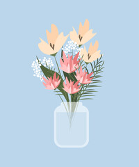 flowers with glass jar illustration
