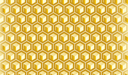 Golden honeycomb vector pattern for design textiles and backgrounds