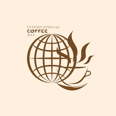 Vector illustration dedicated to international coffee day. Silhouettes of coffee cups and the planet. Poster, signboard, logo, etc. For various purposes of design.