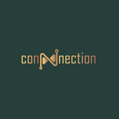 Gold effect connection vector logo design with background