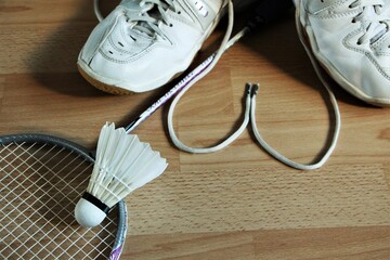 Badminton shoes, racket and shuttlecock love