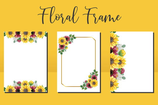 Floral Frame Wedding invitation Card set, floral watercolor hand drawn Sunflower Flower design Invitation Card Template