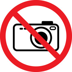 No camera sign. Cameras prohibited in this area. Safety signs and symbols.