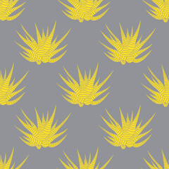 Seamless pattern of yellow haworthia on ultimate gray background